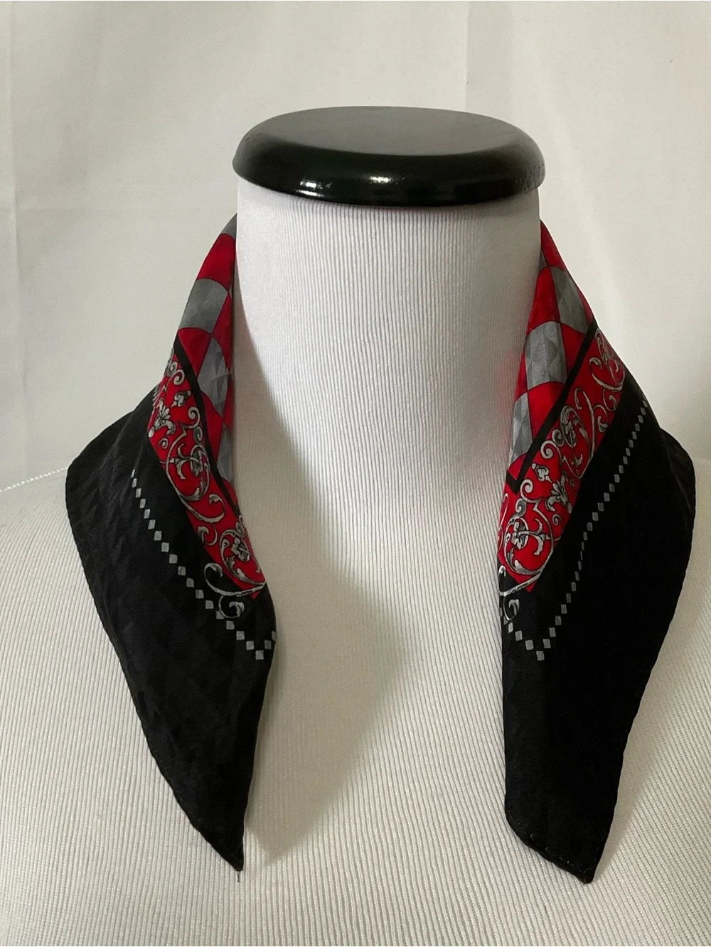 100% Silk Red & Black Checkered Bandana Scarf